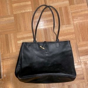 Longchamp Vintage Roseau worn black gold leather tote bag